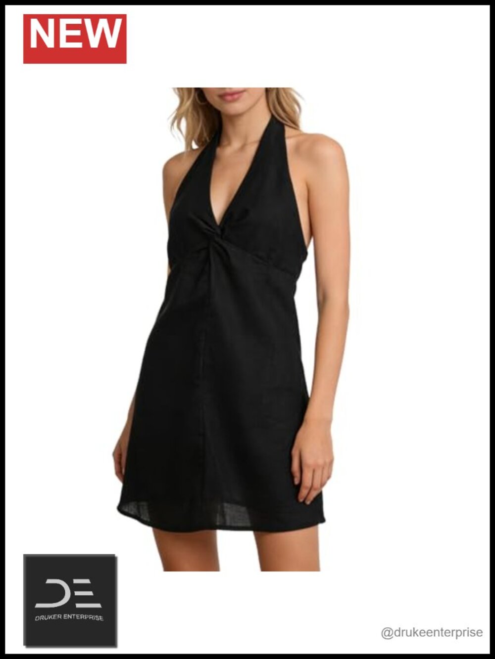 100% Linen Halter Tie Mini Dress Sleeveless Backless Summer Beach